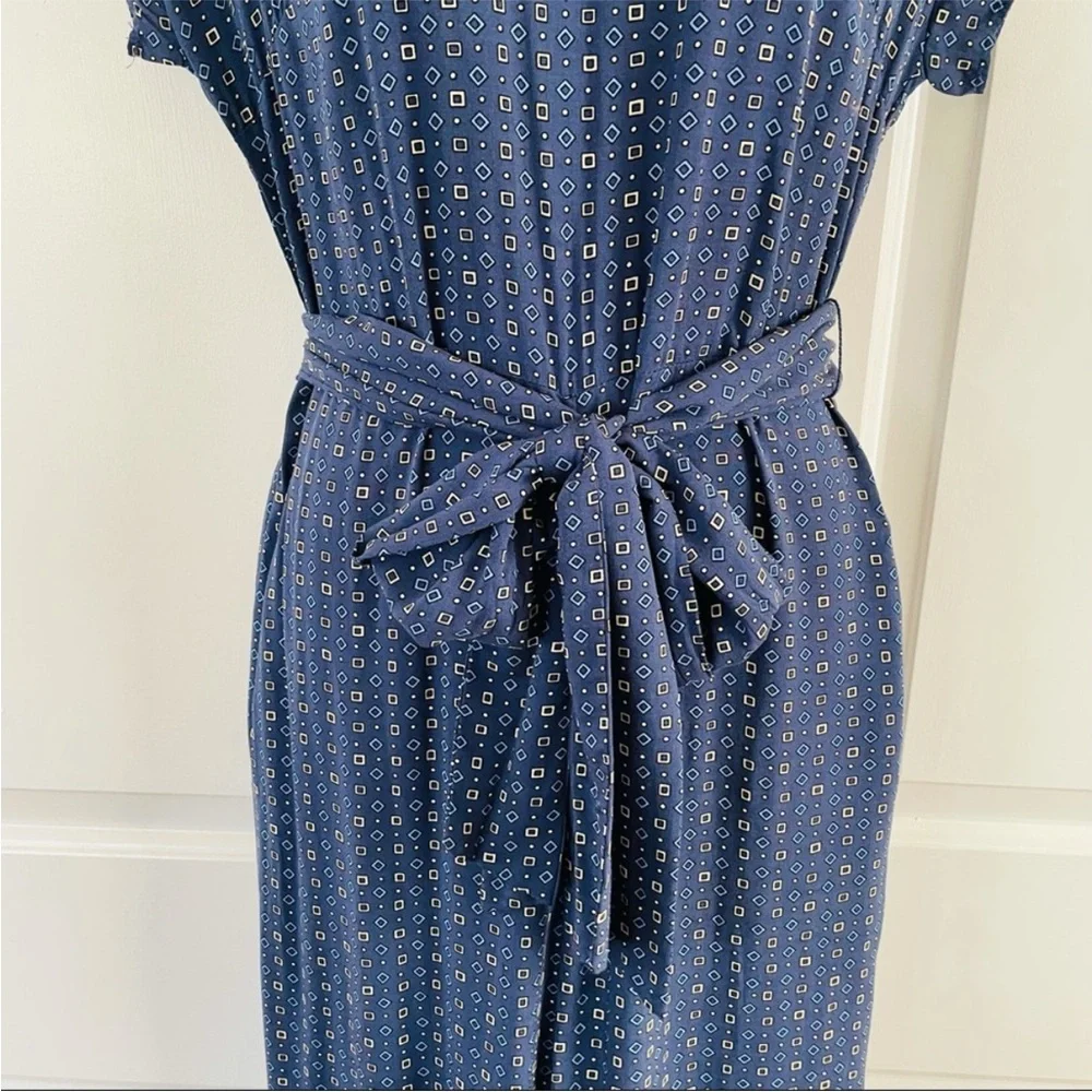 Chaps Navy and White Patterned Dress